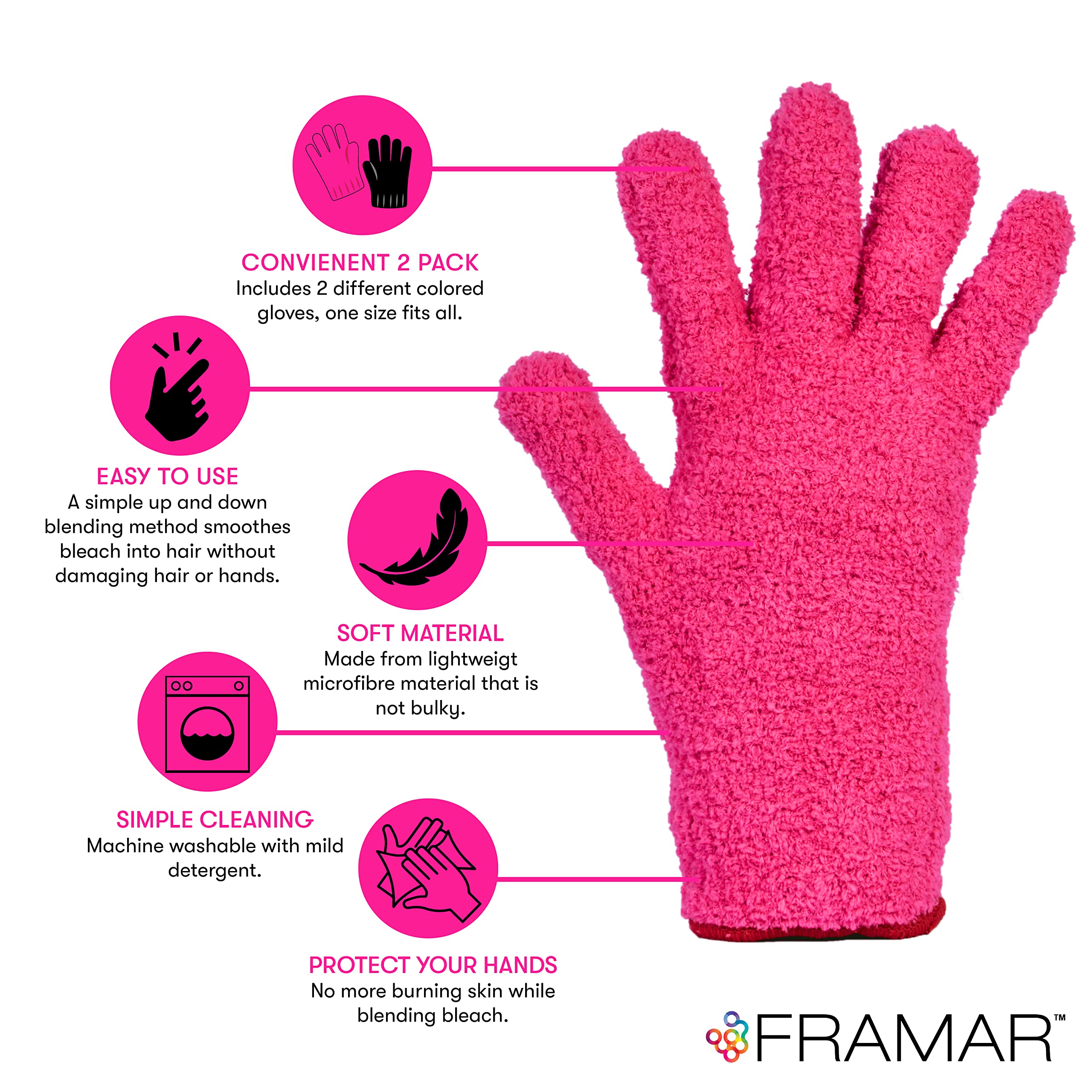 FRAMAR Bleach Blender Microfiber Gloves For Hair Dye – Hair Color Gloves, Microfiber Mitt For Cleaning, Hairstylist Essentials, Hair Salon Supplies, Extra Absorbent On Bleach – 2 Pack - Image 3